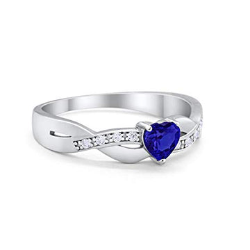 Accent Heart Shape Wedding Ring Simulated Blue Sapphire CZ 925 Sterling Silver